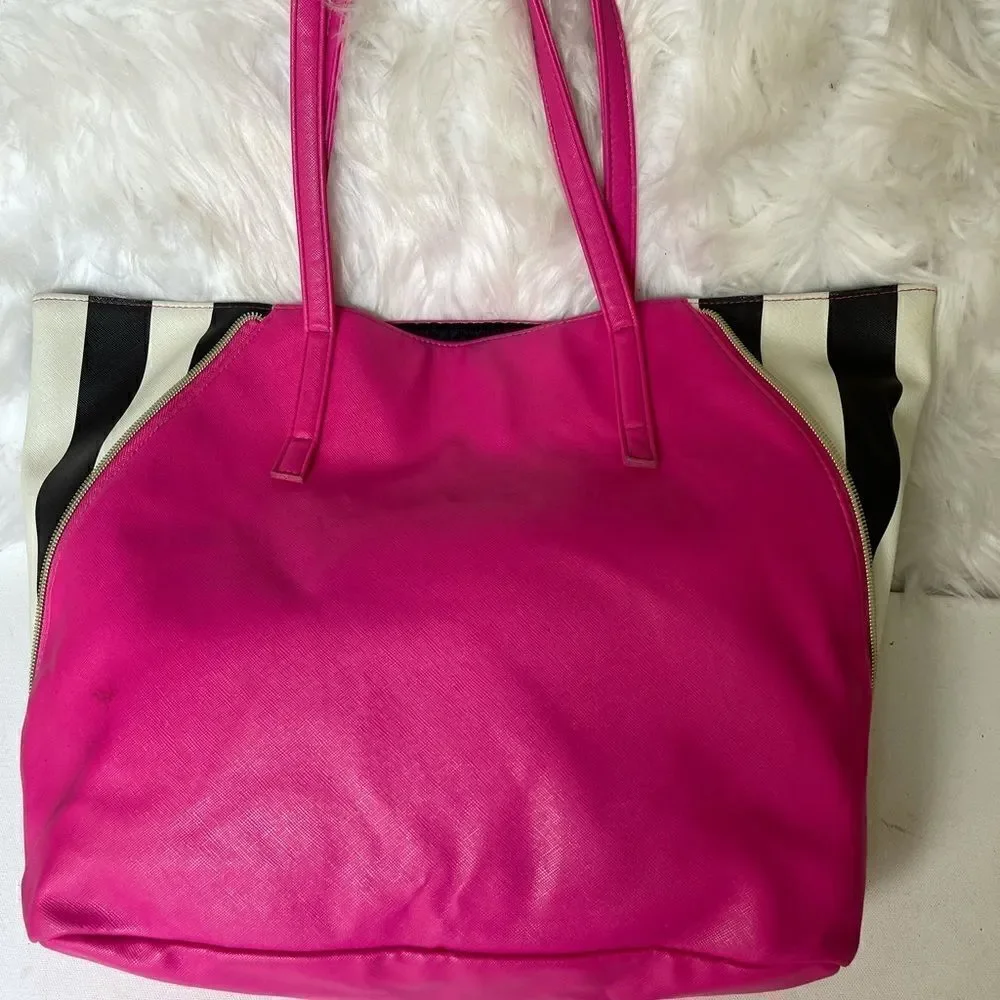 Juicy Couture hot pink & black &white tripes tote.